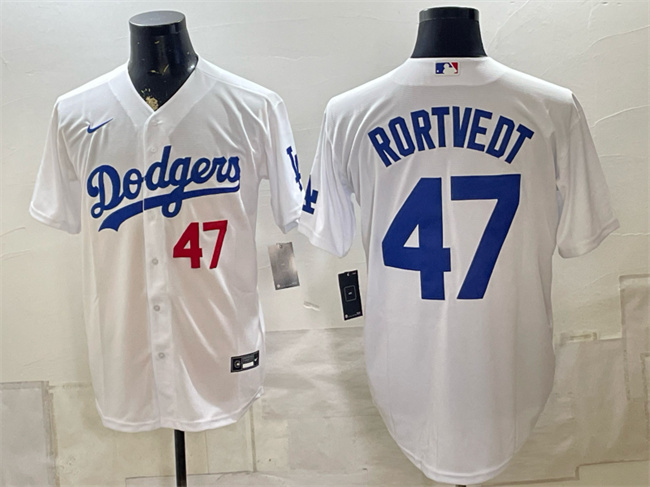 Men's Los Angeles Dodgers #47 Ben Rortvedt White Home Cool Base Stitched Baseball Jersey